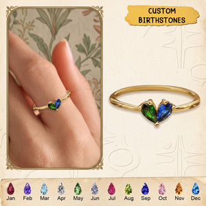 Custom Heart Birthstone Ring, 2 Birthstone Personalized Mama's Valentine Pieced Heart Ring