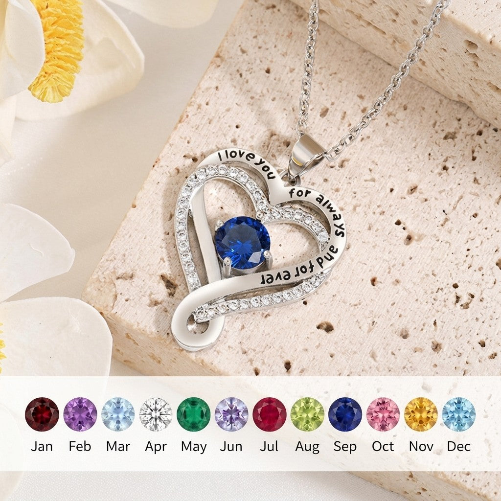 Personalized Infinity Heart Birthstone I Love You Necklace Sterling Silver Jewelry for Women Wife Birthday Anniversary