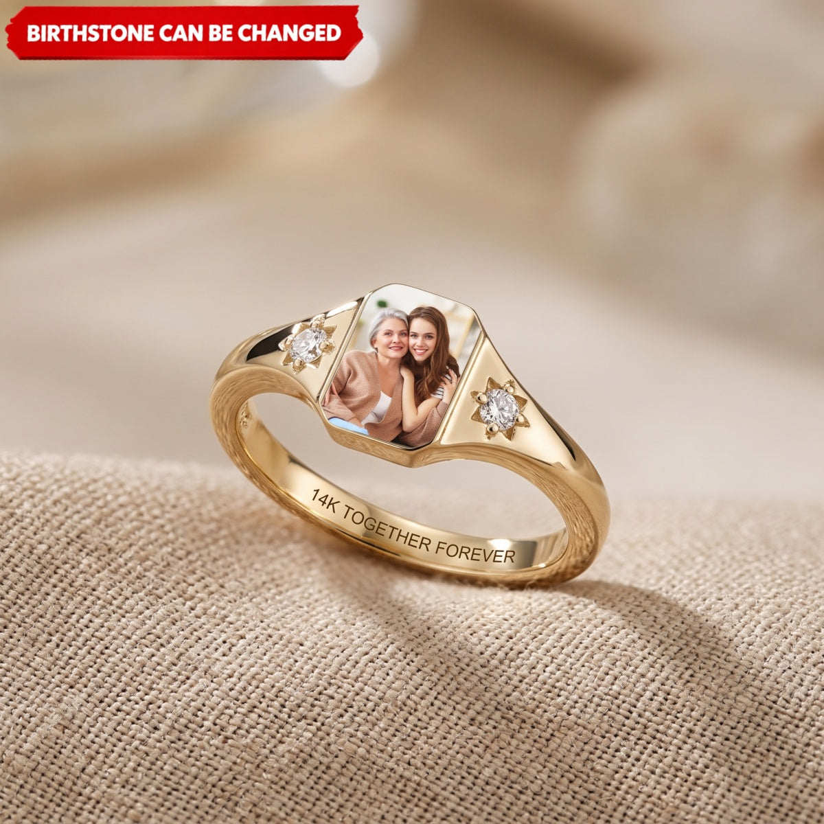 Personalized Upload Photo & Birthstone Ring