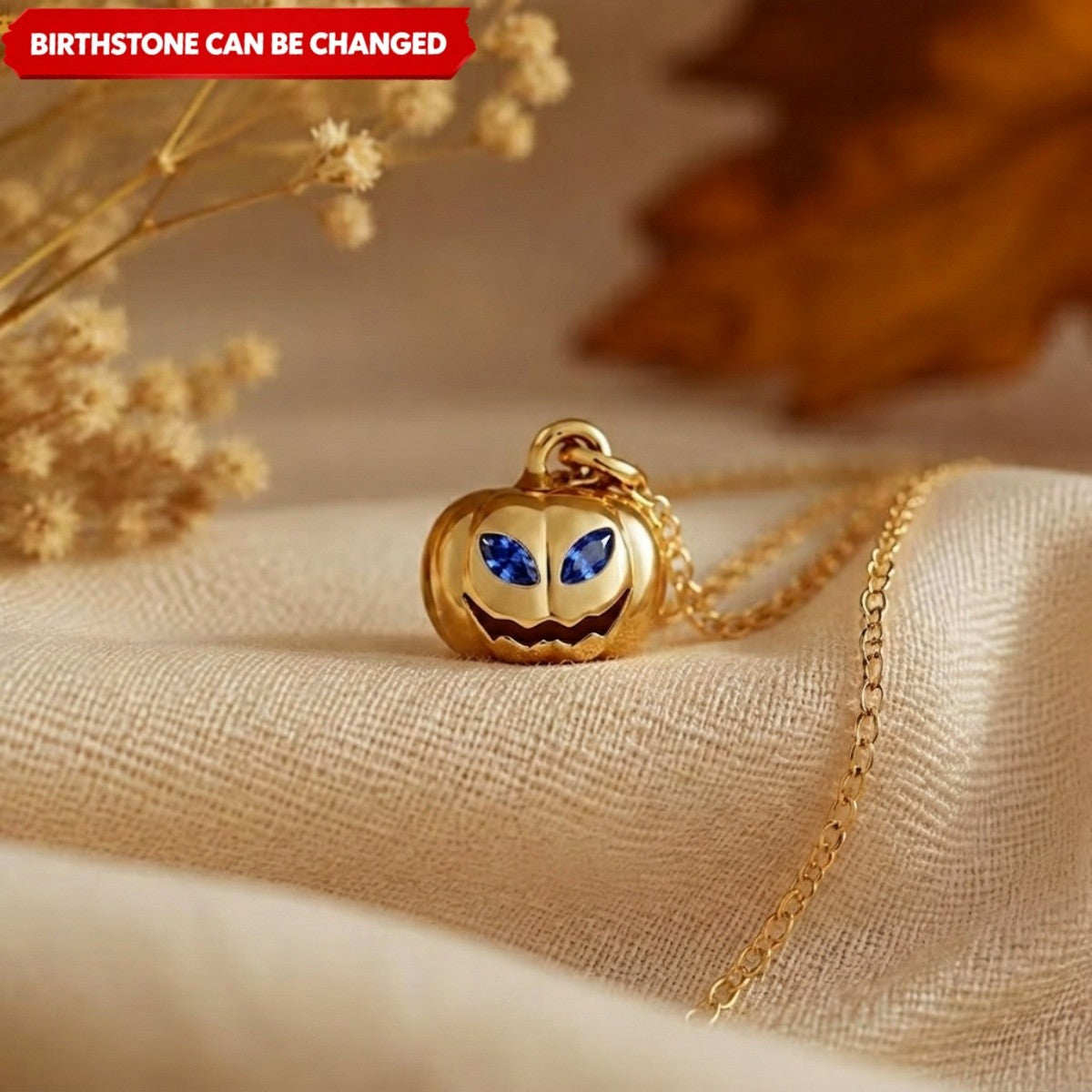 Personalized Pumpkin Birthstone Necklace – Gold Plated Halloween Jewelry Gift for Women Mom