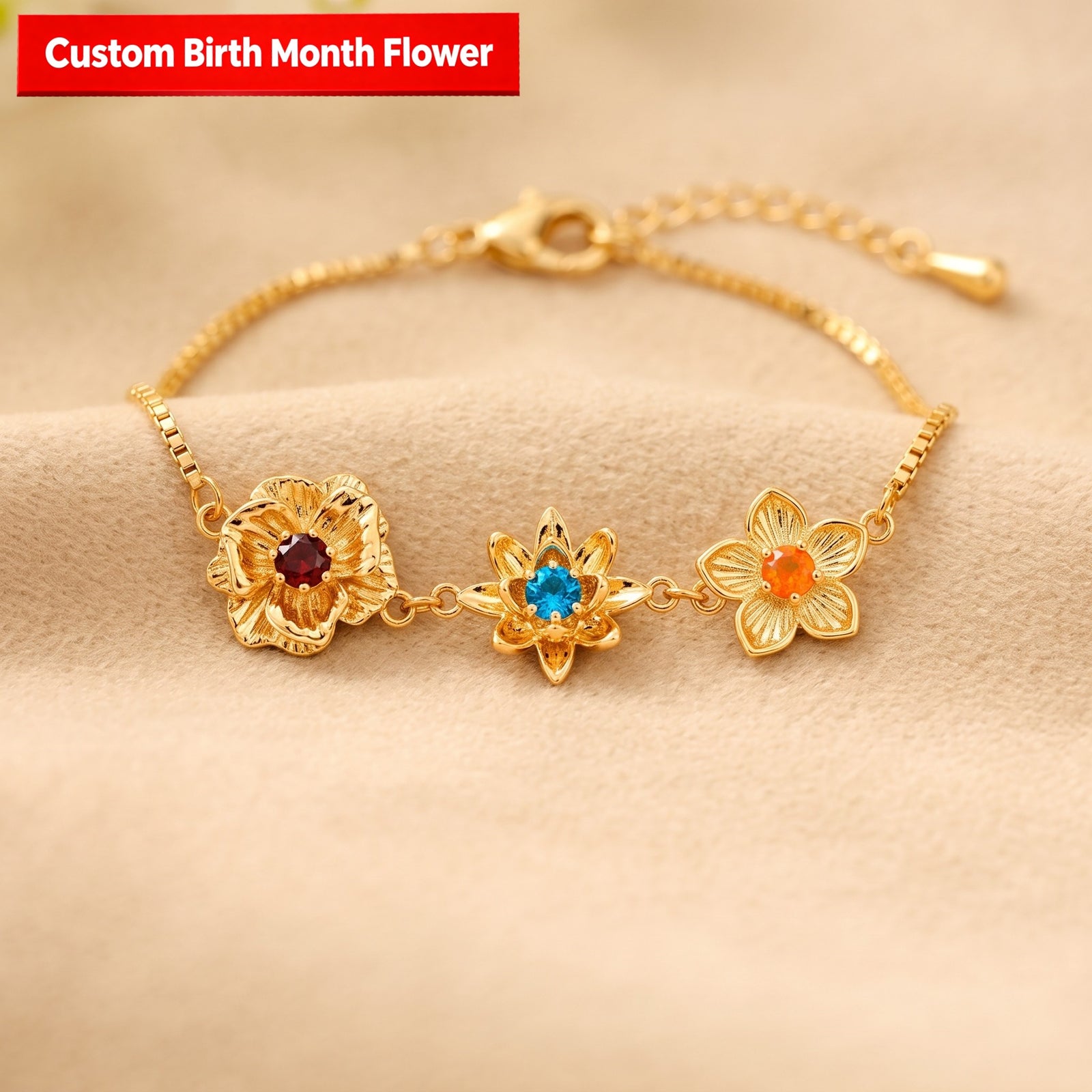 Friendship Garden Personalized 1-10 Three-Dimensional Birth Flowers Bracelet For Sisters/Mom/Grandma/Wife
