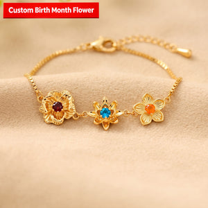 Friendship Garden Personalized 1-10 Three-Dimensional Birth Flowers Bracelet For Sisters/Mom/Grandma/Wife