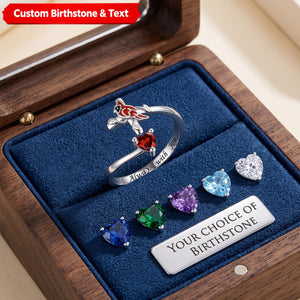 Cardinal On Cross Heart Birthstone Memorial Personalized Ring Rememberance Gift