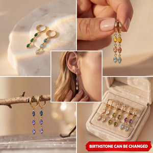 Dainty Gold Leaf Custom Marquise Birthstone Huggie Earrings Gift for Her Mom Bridesmaid Everyday Valentines Anniversary