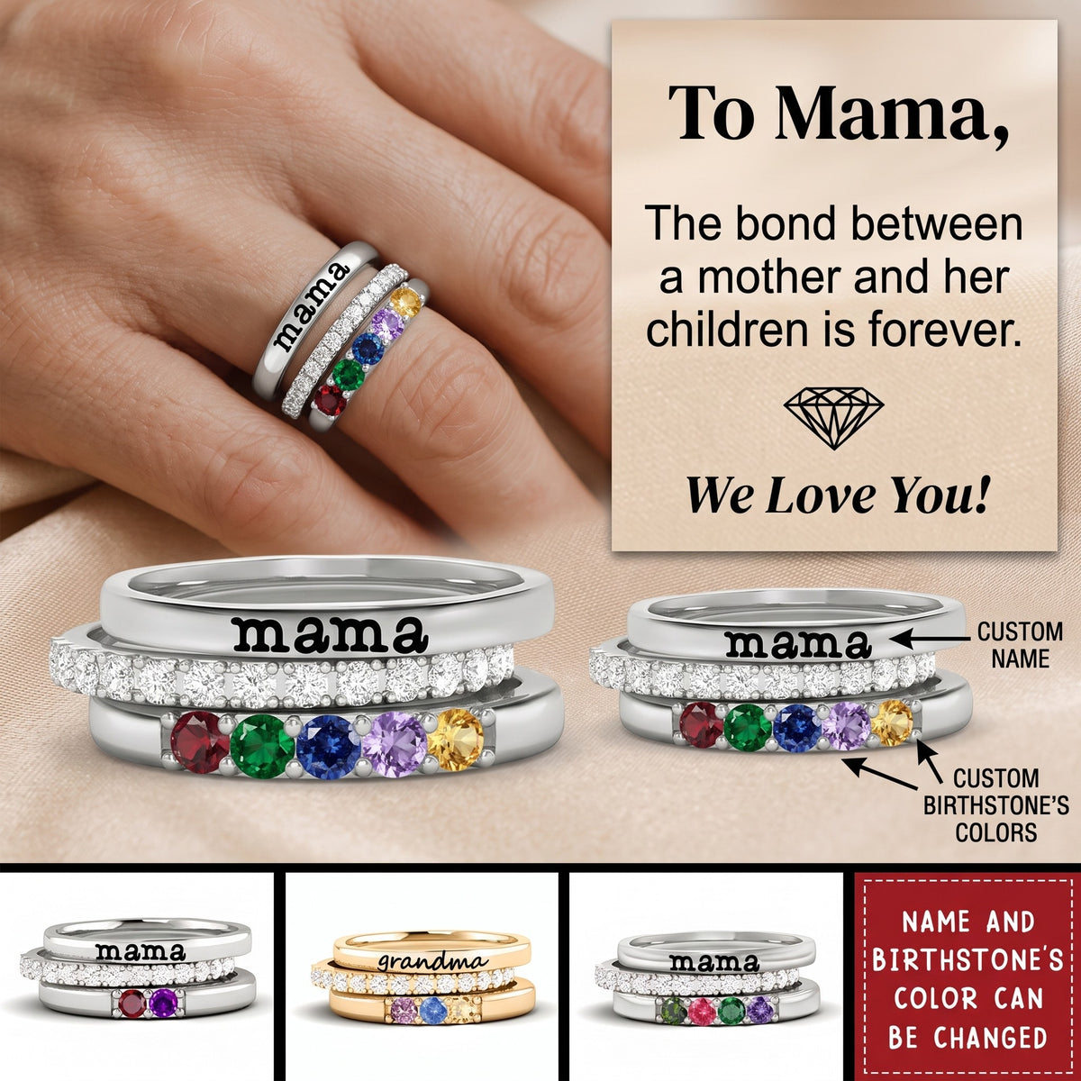 For Grandmother - Personalized Grandkids' Birthstones Grandma's Ring