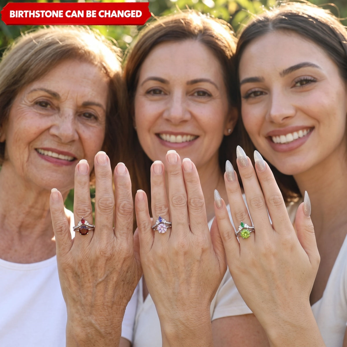Unique Mother And Daughter Birthstone Personalized Stacking Ring, Gift For Grandma Mom