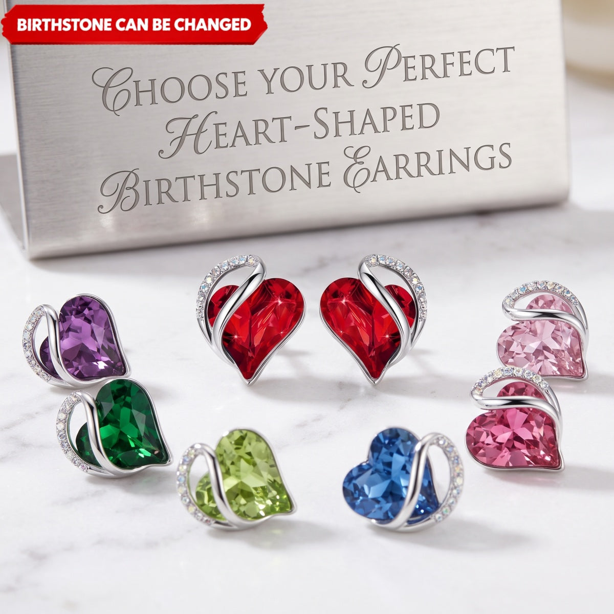 Infinity Love Heart Crystal Stud Earrings for Women Personalized Birthstone and Healing Stone Earring Gifts for Mom, Wife, and Her