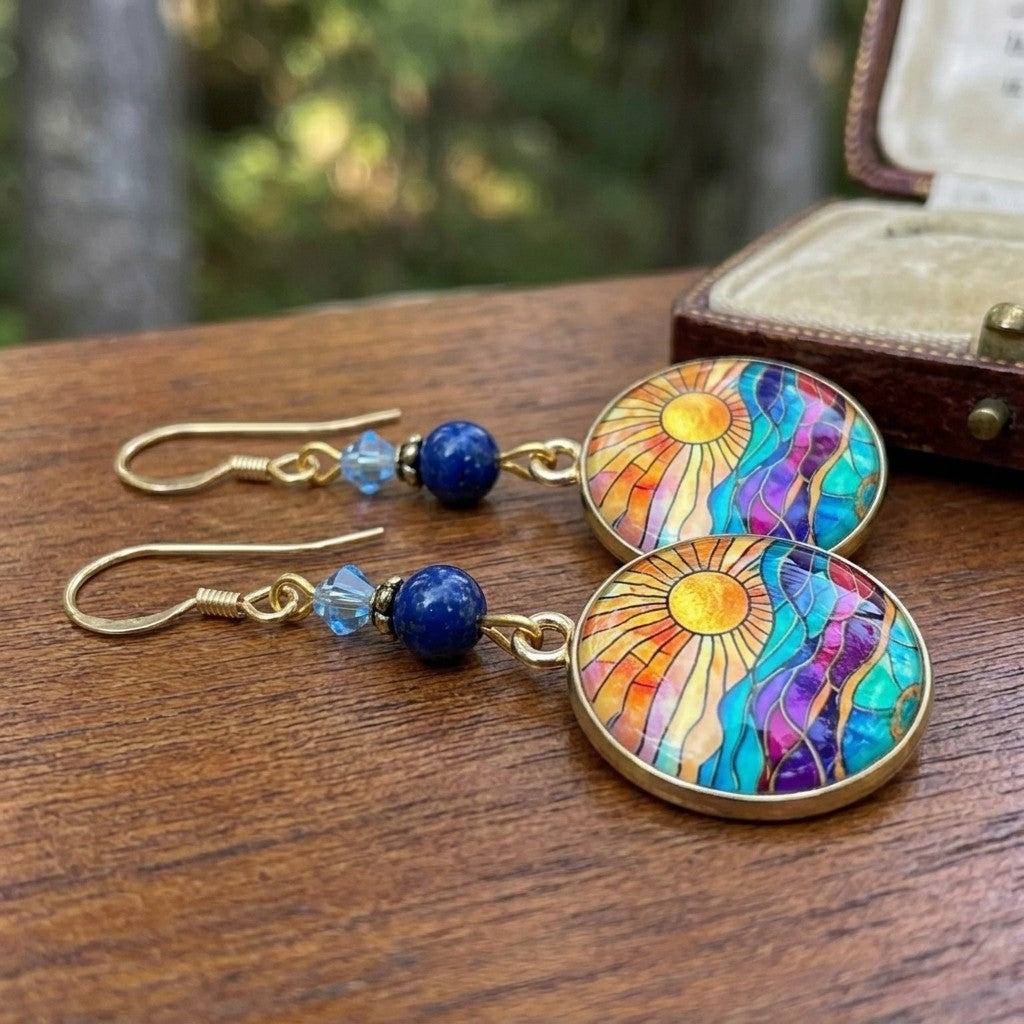 Sunrise Gradient Dangle Earrings – Mountain Color Block Jewelry Gift for Women