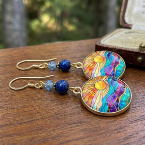 Sunrise Gradient Dangle Earrings – Mountain Color Block Jewelry Gift for Women