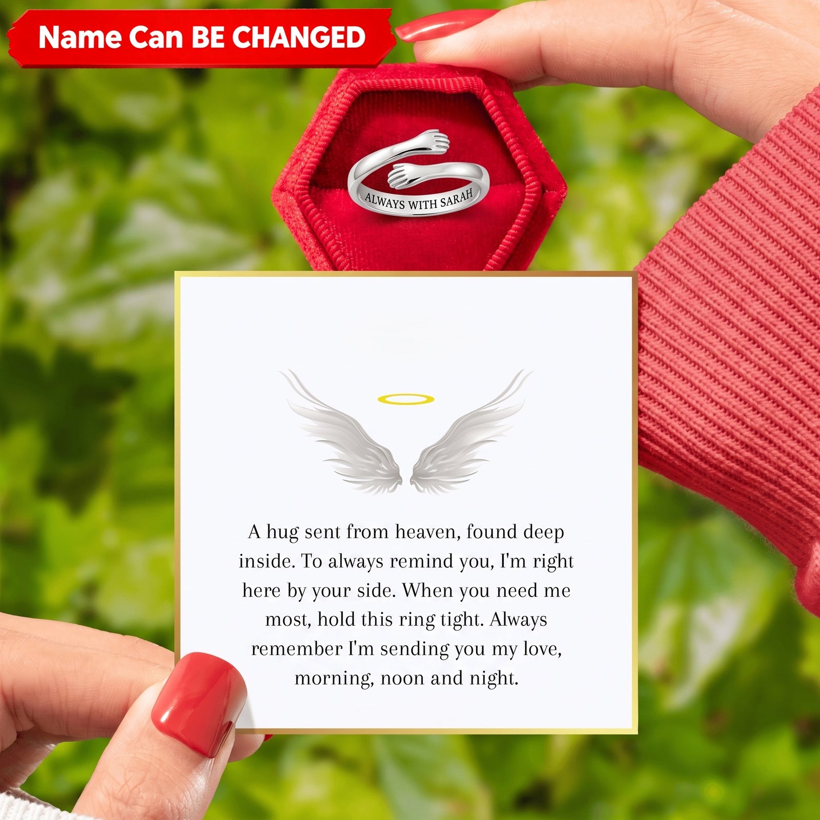 Wrapped in Love - Personalized Name Hug From Heaven Ring
