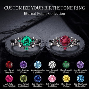 Unique Round Shape Custom Birthstone Stacking Rhodium Black Rings, Gift For Women