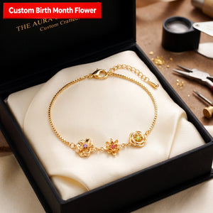 Friendship Garden Personalized 1-10 Three-Dimensional Birth Flowers Bracelet For Sisters/Mom/Grandma/Wife