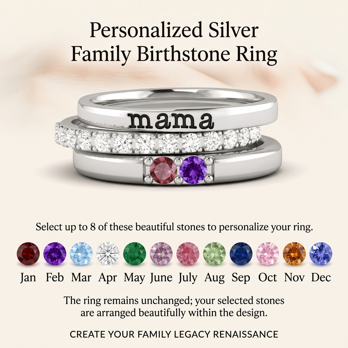 For Grandmother - Personalized Grandkids' Birthstones Grandma's Ring
