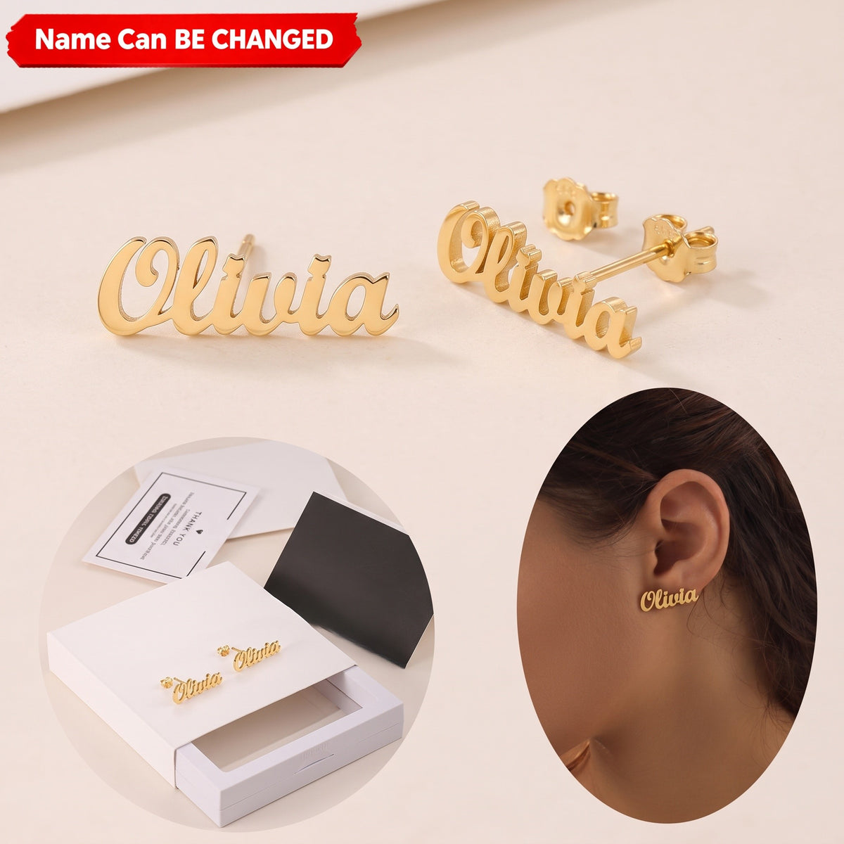Custom Hollow Name Personalized Jewelry Stud Stainless Steel Gold Silver Earrings