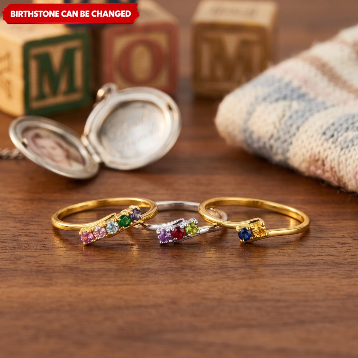 Personalized 1-6 Birthstones Bypass Mother's Ring -Gift For Mom Family