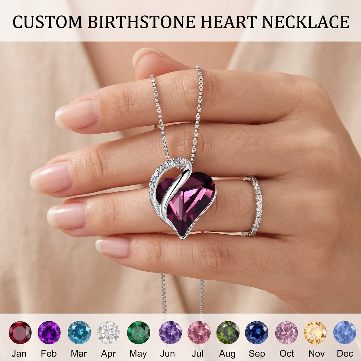 Personalized Infinity Love Birthstone Heart Crystal Pendant Necklace Gift Necklaces for Women Birthday Anniversary Jewelry for Wife, Mom, and Her