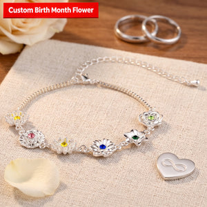 Friendship Garden Personalized 1-10 Three-Dimensional Birth Flowers Bracelet For Sisters/Mom/Grandma/Wife