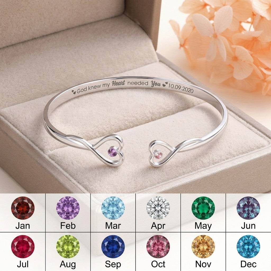 All Of Me Loves All Of You Personalized Birthstone Heart Cuff Bracelet