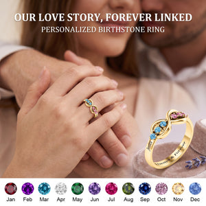 Personalized Infinity Birthstone Engraved Name Ring - Custom Jewelry for Women Couple