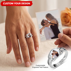 Forever Love - Custom Photo Couple Engraved Text Personalized Ring with Sparkling Diamond Jewelry Gift For Family Mom Wife Girlfriend