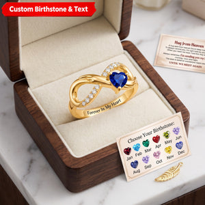 Personalized Angel Wing Heart Birthstone Engraved Infinity Ring Birthday Anniversary Gift for Her