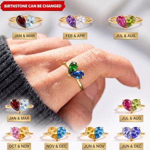 Custom Heart Birthstone Ring, 2 Birthstone Personalized Mama's Valentine Pieced Heart Ring
