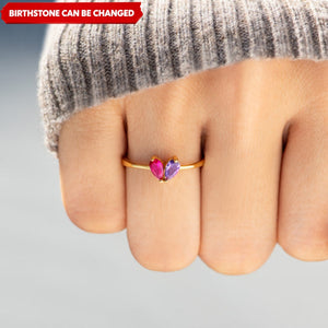 For Love - Partners In Love Heart Personalized Birthstone Ring for Couple Mother & Daughter