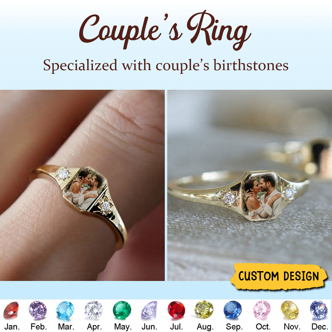 Personalized Upload Photo & Birthstone Ring